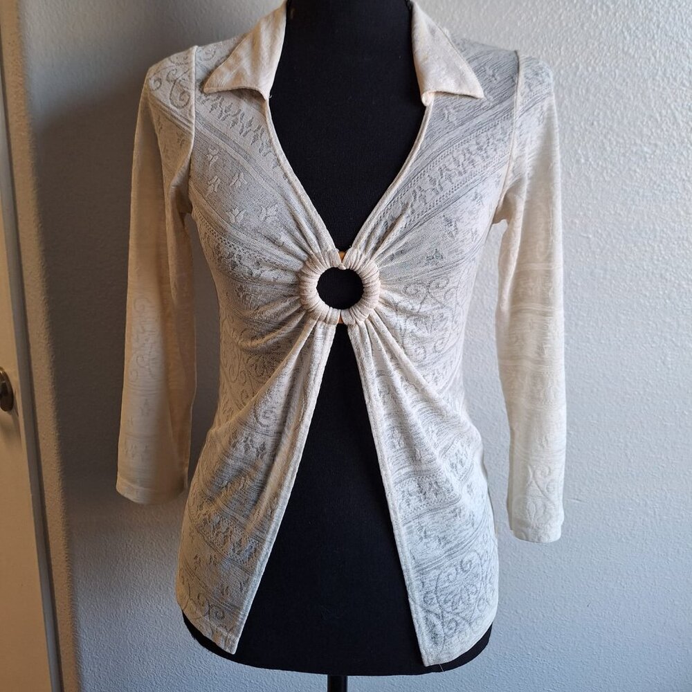 Vintage Y2K 90's 70's Cream Lace Top with open front Sz M fits like Small